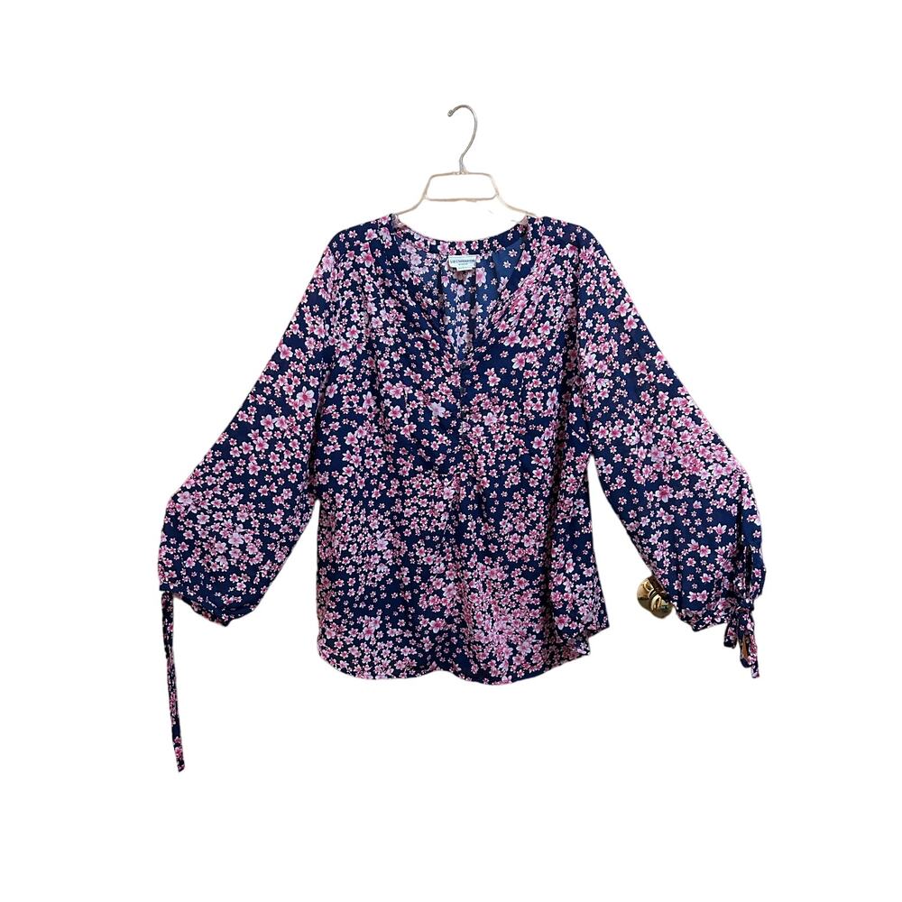 Liz Claiborne Woman Blue Blouse with Pink Flowers 0X